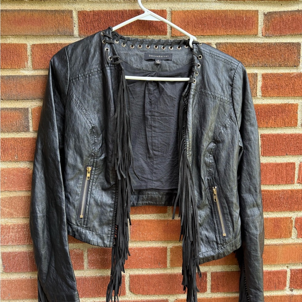 Dance & Marvel Black Leather Jacket Fitted Collarless Design